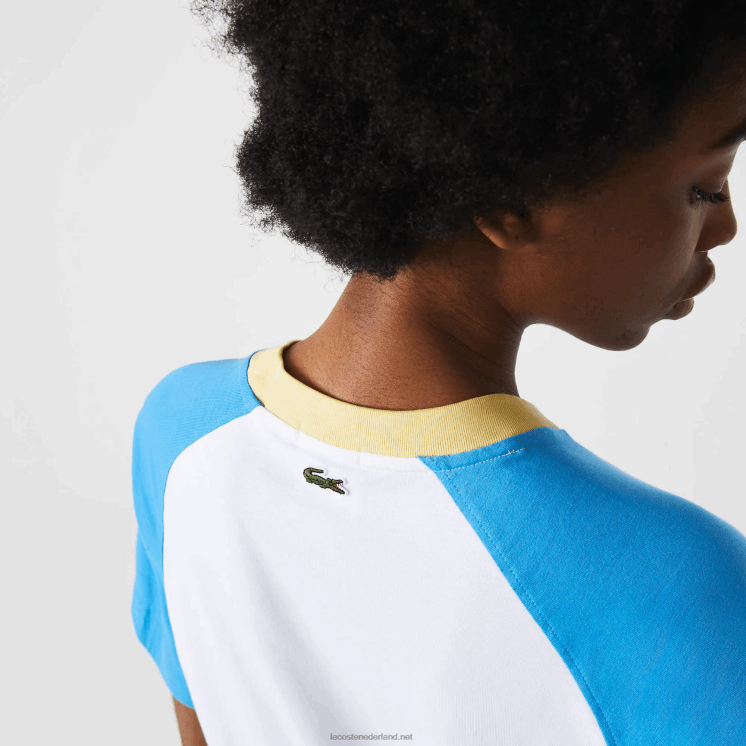 Lacoste levend katoenen t-shirt 0828H941 wit blauw geel d1q Heren