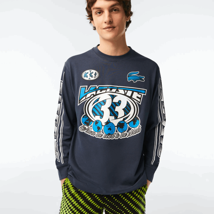 Lacoste losvallend T-shirt met lange mouwen en print 0828H148 blauwe xie Heren
