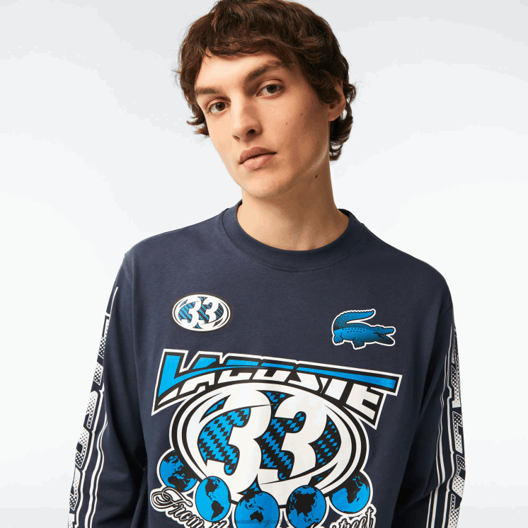 Lacoste losvallend T-shirt met lange mouwen en print 0828H148 blauwe xie Heren