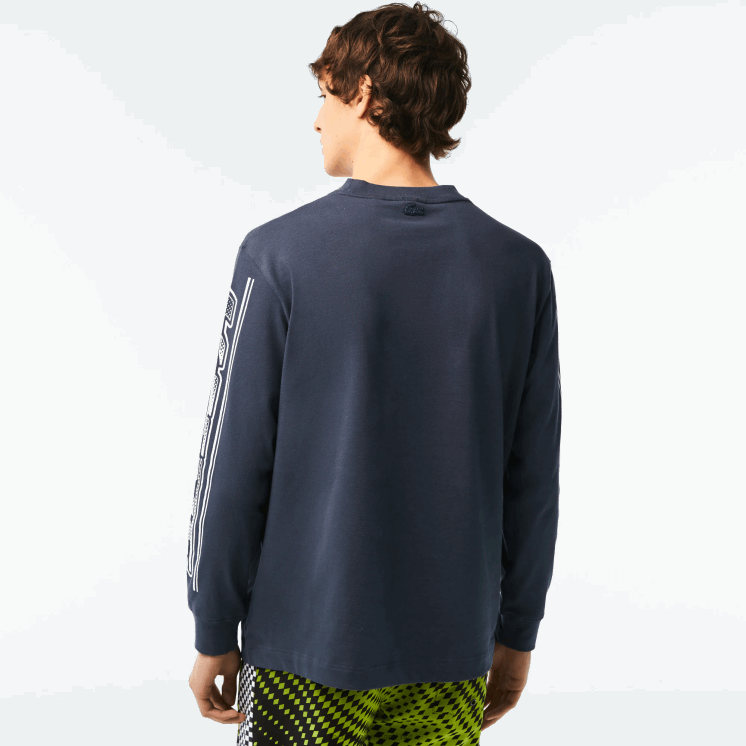 Lacoste losvallend T-shirt met lange mouwen en print 0828H148 blauwe xie Heren
