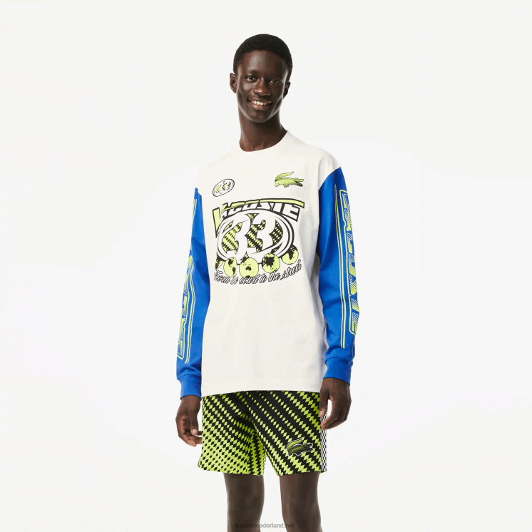 Lacoste losvallend T-shirt met lange mouwen en print 0828H149 wit blauw zil Heren