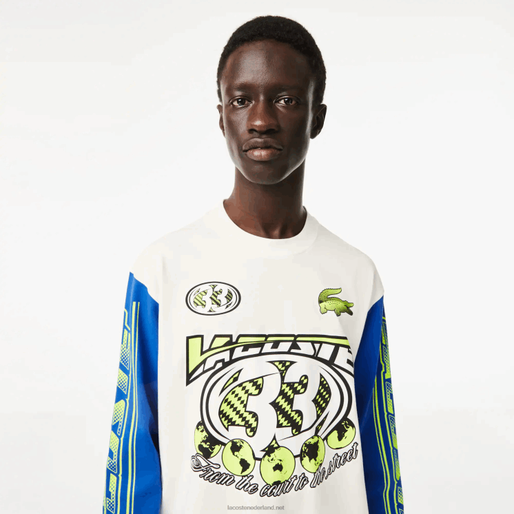 Lacoste losvallend T-shirt met lange mouwen en print 0828H149 wit blauw zil Heren