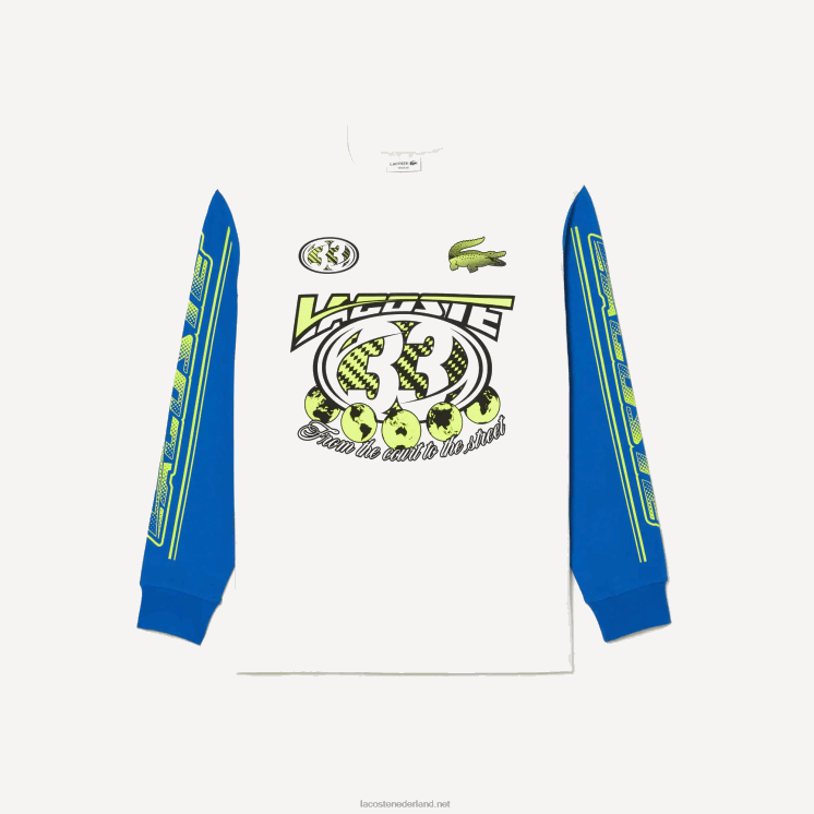 Lacoste losvallend T-shirt met lange mouwen en print 0828H149 wit blauw zil Heren