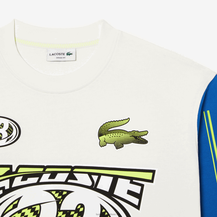 Lacoste losvallend T-shirt met lange mouwen en print 0828H149 wit blauw zil Heren