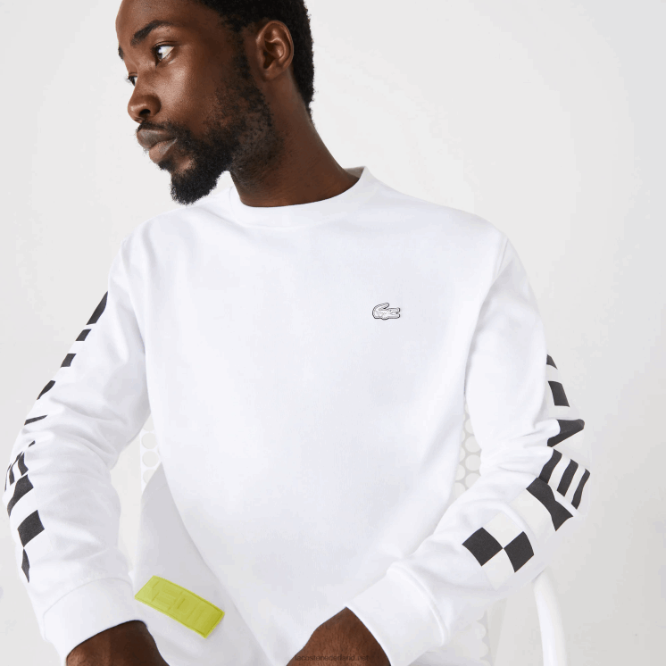 Lacoste losvallend T-shirt met print 0828H796 wit 001 Heren
