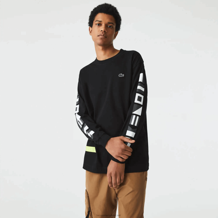 Lacoste losvallend T-shirt met print 0828H797 zwart 031 Heren