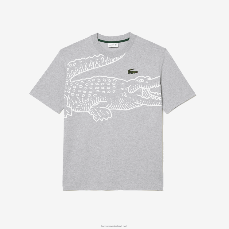 Lacoste losvallend T-shirt met ronde hals en krokodillenprint 0828H253 grijze chine ca Heren