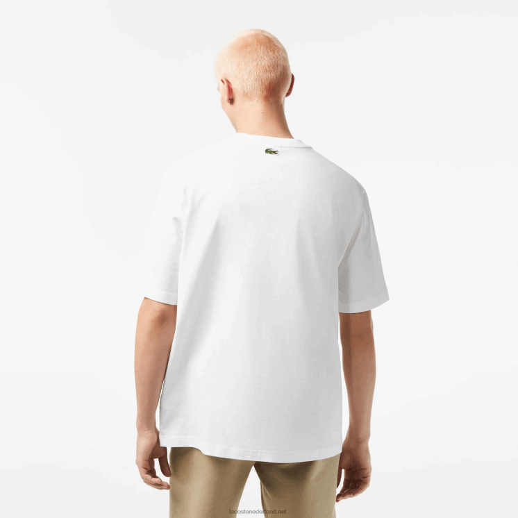 Lacoste losvallend T-shirt met ronde hals en krokodillenprint 0828H254 wit 001 Heren