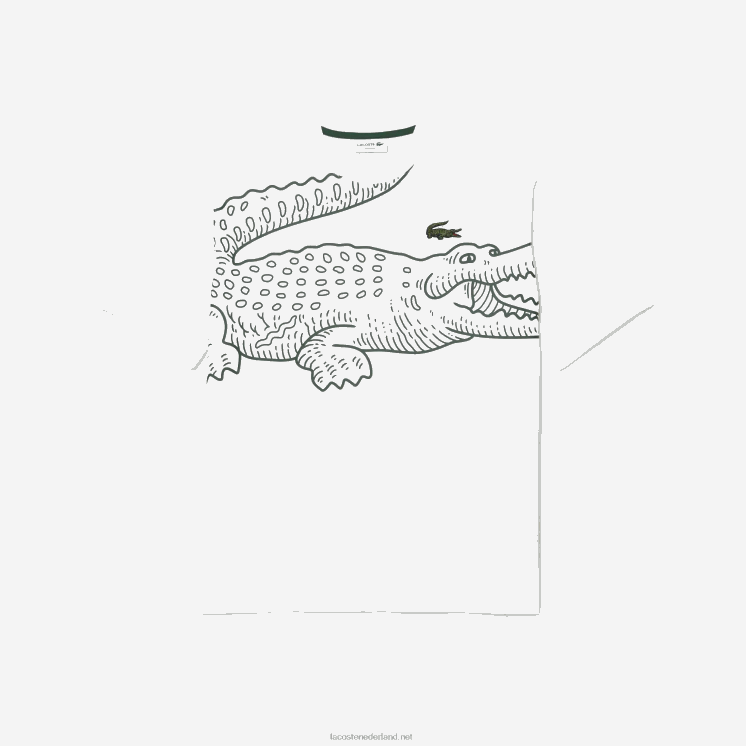 Lacoste losvallend T-shirt met ronde hals en krokodillenprint 0828H254 wit 001 Heren