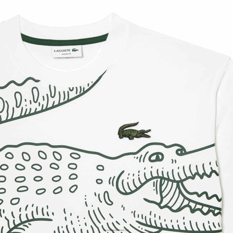 Lacoste losvallend T-shirt met ronde hals en krokodillenprint 0828H254 wit 001 Heren