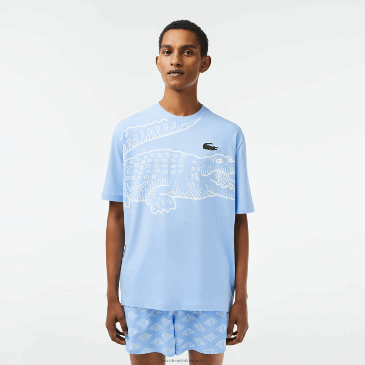 Lacoste losvallend T-shirt met ronde hals en krokodillenprint 0828H255 blauwe hbp Heren