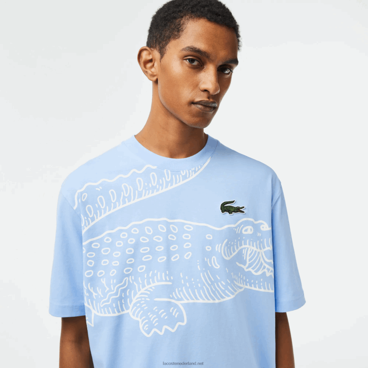 Lacoste losvallend T-shirt met ronde hals en krokodillenprint 0828H255 blauwe hbp Heren