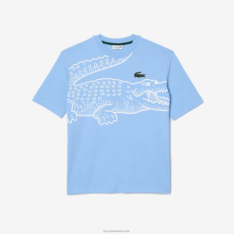 Lacoste losvallend T-shirt met ronde hals en krokodillenprint 0828H255 blauwe hbp Heren