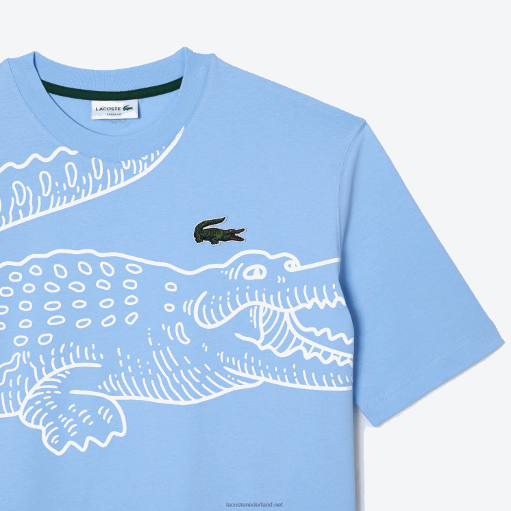 Lacoste losvallend T-shirt met ronde hals en krokodillenprint 0828H255 blauwe hbp Heren