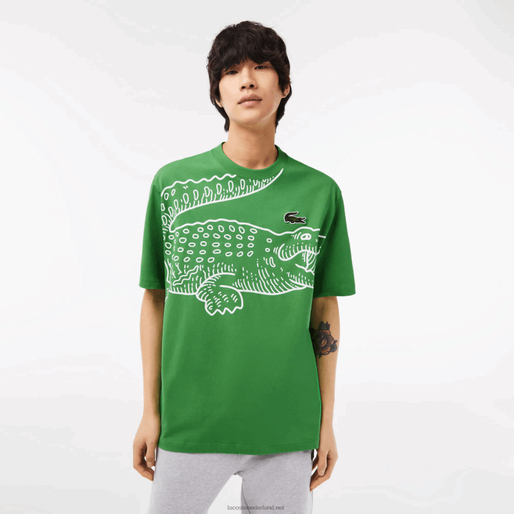 Lacoste losvallend T-shirt met ronde hals en krokodillenprint 0828H256 groen l94 Heren
