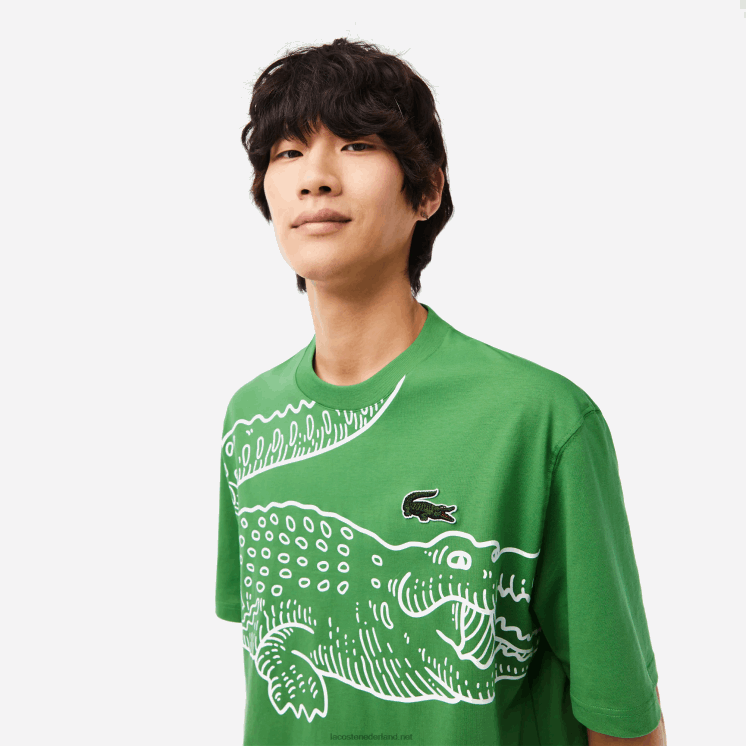 Lacoste losvallend T-shirt met ronde hals en krokodillenprint 0828H256 groen l94 Heren