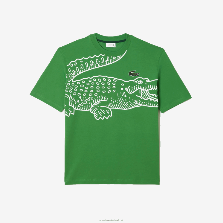 Lacoste losvallend T-shirt met ronde hals en krokodillenprint 0828H256 groen l94 Heren