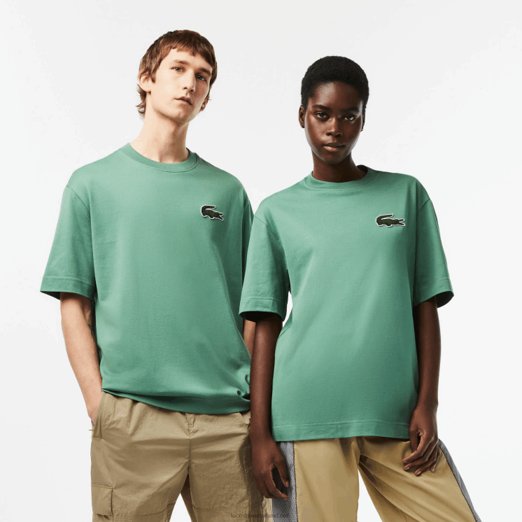 Lacoste losvallend groot T-shirt van biologisch katoen met krokodillenleer 0828H125 kaki groen kx5 Heren