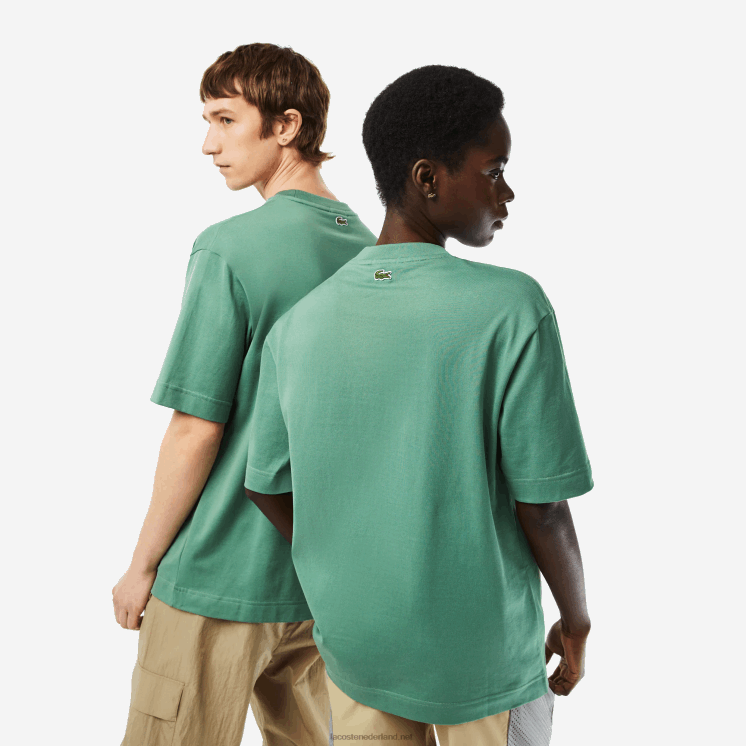 Lacoste losvallend groot T-shirt van biologisch katoen met krokodillenleer 0828H125 kaki groen kx5 Heren