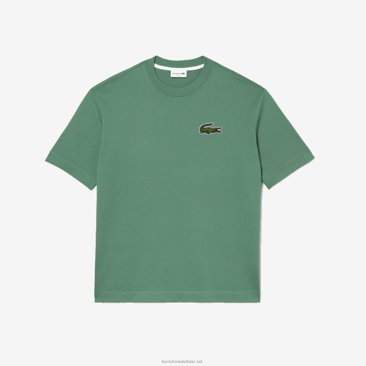 Lacoste losvallend groot T-shirt van biologisch katoen met krokodillenleer 0828H125 kaki groen kx5 Heren