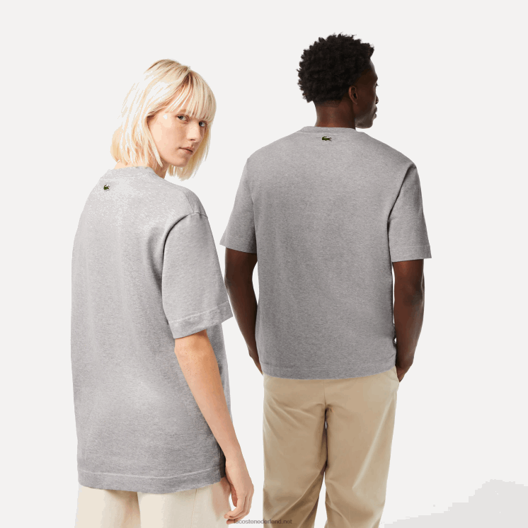 Lacoste losvallend groot T-shirt van biologisch katoen met krokodillenleer 0828H74 grijze chine ca Heren
