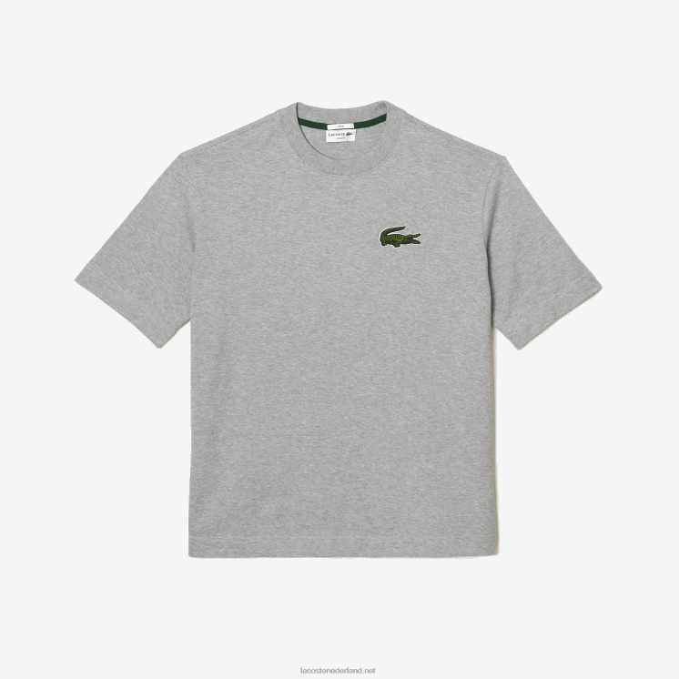 Lacoste losvallend groot T-shirt van biologisch katoen met krokodillenleer 0828H74 grijze chine ca Heren