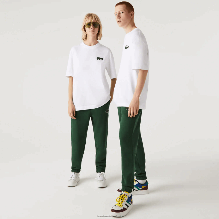 Lacoste losvallend groot T-shirt van biologisch katoen met krokodillenleer 0828H75 wit 001 Heren