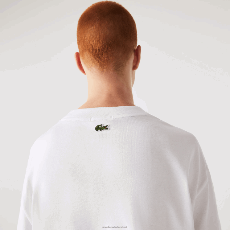 Lacoste losvallend groot T-shirt van biologisch katoen met krokodillenleer 0828H75 wit 001 Heren