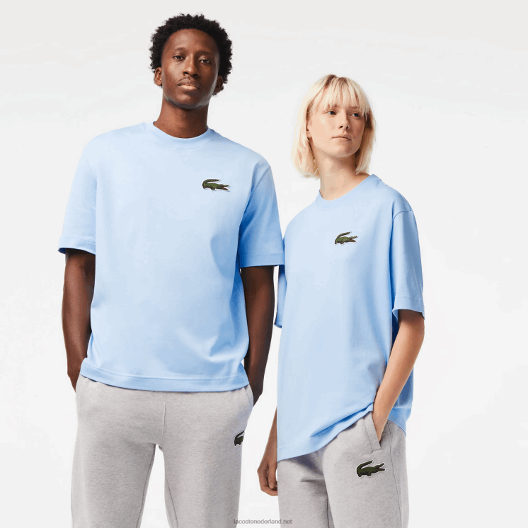 Lacoste losvallend groot T-shirt van biologisch katoen met krokodillenleer 0828H76 blauwe hbp Heren