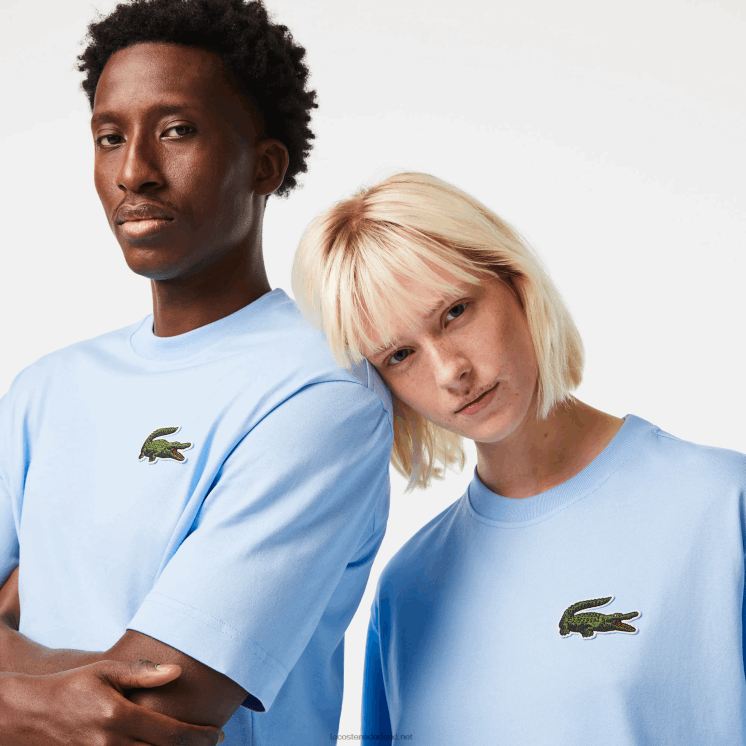 Lacoste losvallend groot T-shirt van biologisch katoen met krokodillenleer 0828H76 blauwe hbp Heren