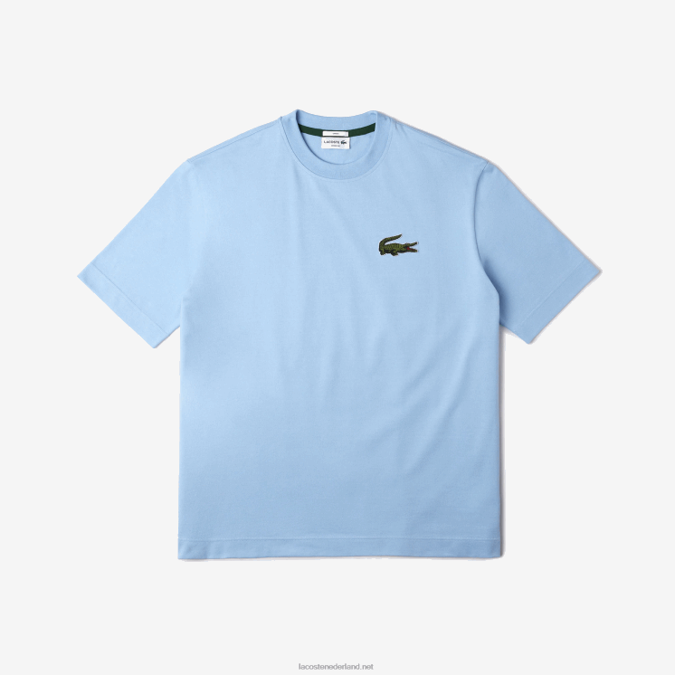 Lacoste losvallend groot T-shirt van biologisch katoen met krokodillenleer 0828H76 blauwe hbp Heren