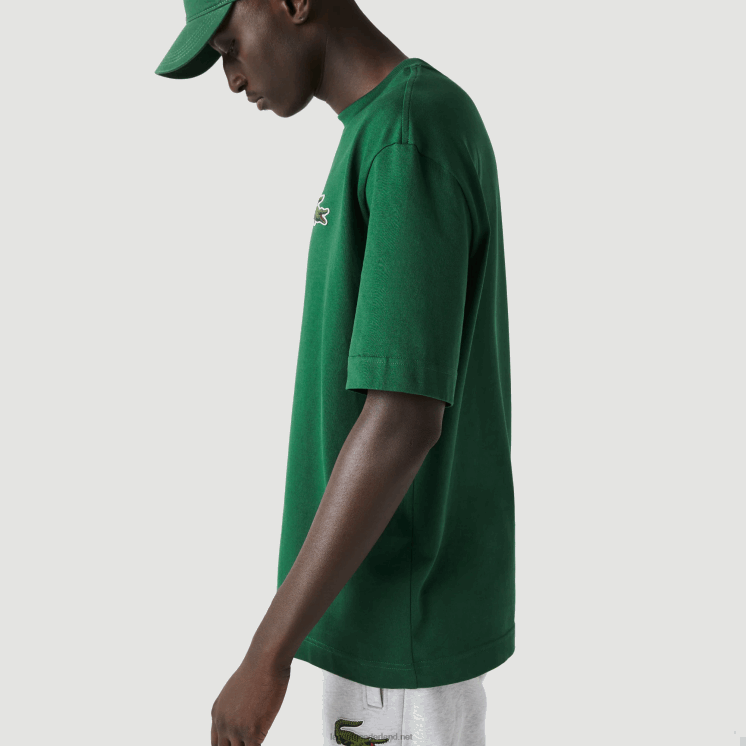 Lacoste losvallend groot T-shirt van biologisch katoen met krokodillenleer 0828H77 groen 132 Heren