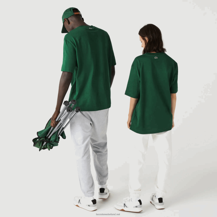 Lacoste losvallend groot T-shirt van biologisch katoen met krokodillenleer 0828H77 groen 132 Heren