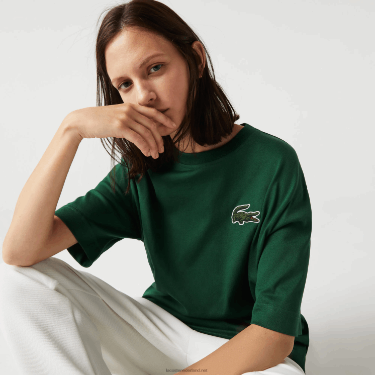 Lacoste losvallend groot T-shirt van biologisch katoen met krokodillenleer 0828H77 groen 132 Heren