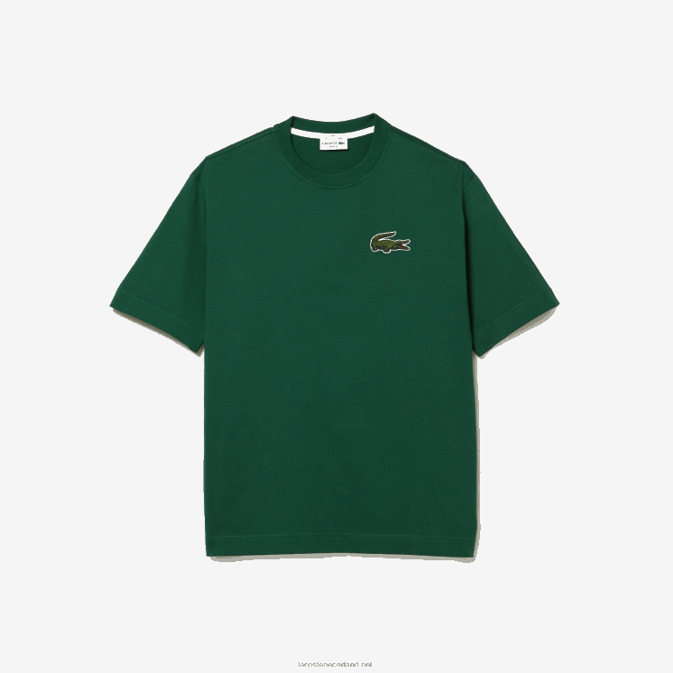 Lacoste losvallend groot T-shirt van biologisch katoen met krokodillenleer 0828H77 groen 132 Heren
