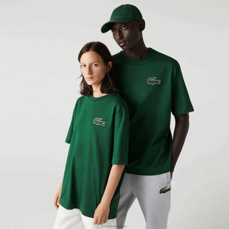 Lacoste losvallend groot T-shirt van biologisch katoen met krokodillenleer 0828H77 groen 132 Heren