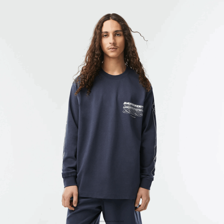 Lacoste losvallend katoenen jersey T-shirt met lange mouwen 0828H176 blauwe kxe Heren