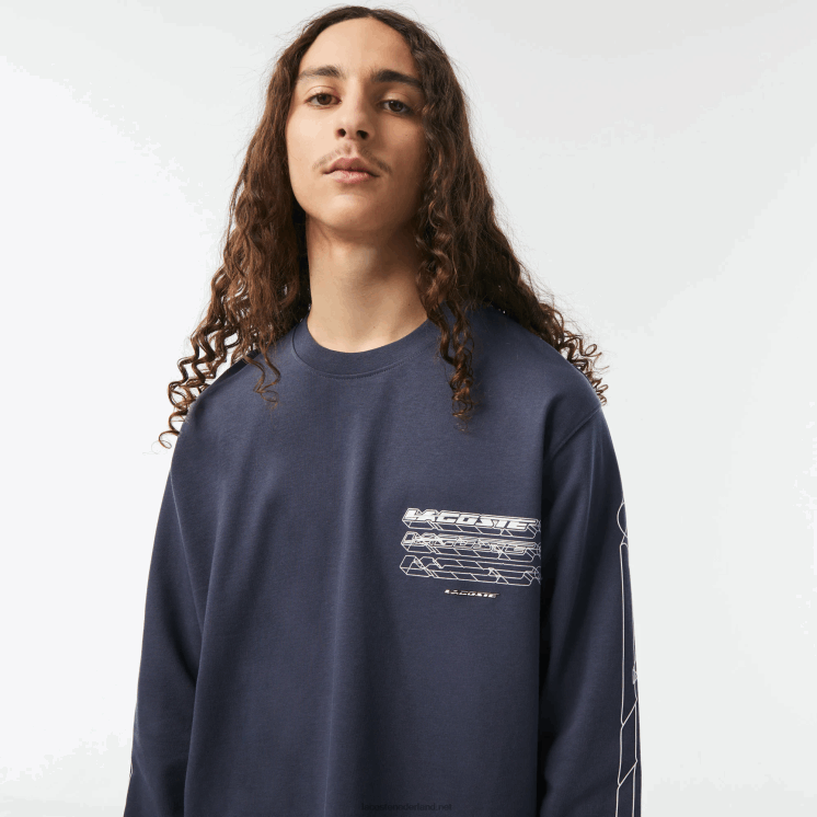 Lacoste losvallend katoenen jersey T-shirt met lange mouwen 0828H176 blauwe kxe Heren