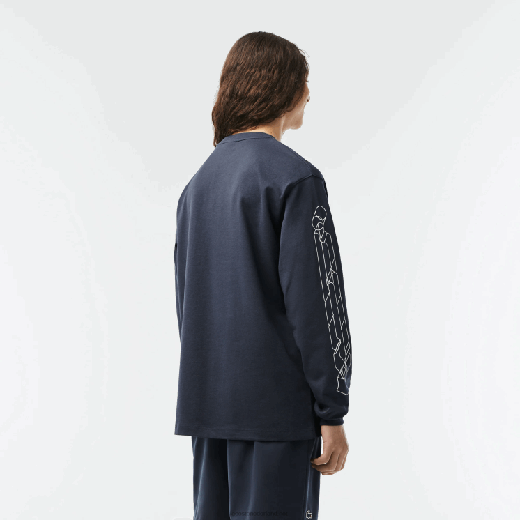 Lacoste losvallend katoenen jersey T-shirt met lange mouwen 0828H176 blauwe kxe Heren