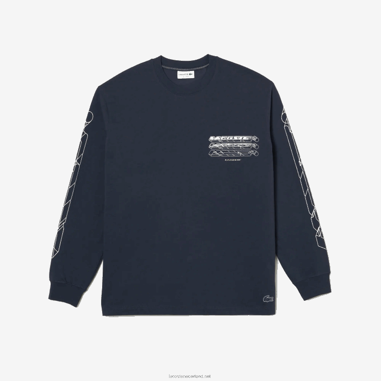 Lacoste losvallend katoenen jersey T-shirt met lange mouwen 0828H176 blauwe kxe Heren