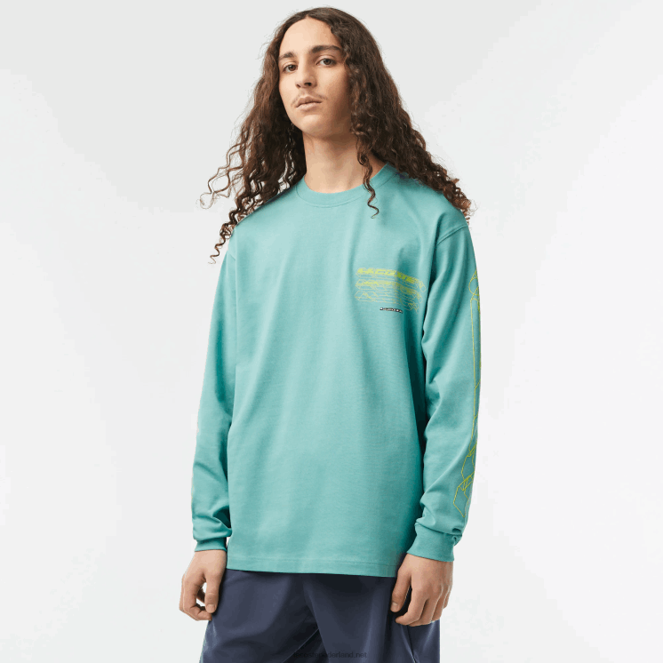 Lacoste losvallend katoenen jersey T-shirt met lange mouwen 0828H177 groen 3a4 Heren
