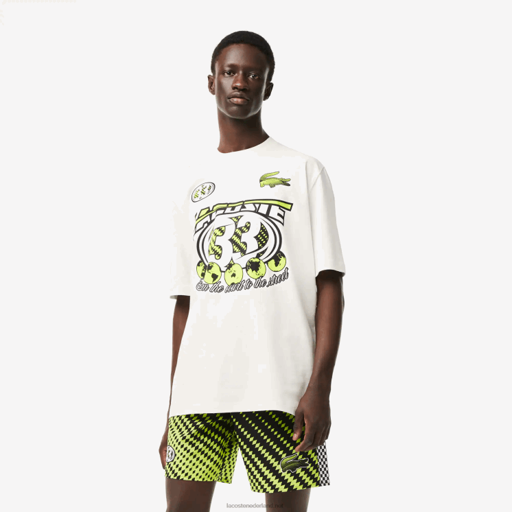 Lacoste losvallend katoenen jersey print t-shirt 0828H144 wit 70v Heren
