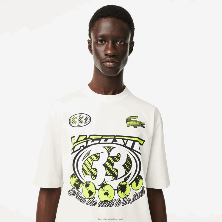 Lacoste losvallend katoenen jersey print t-shirt 0828H144 wit 70v Heren