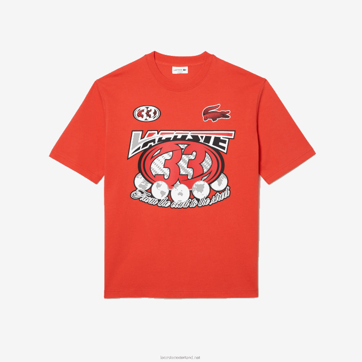 Lacoste losvallend katoenen jersey print t-shirt 0828H145 oranje 02k Heren