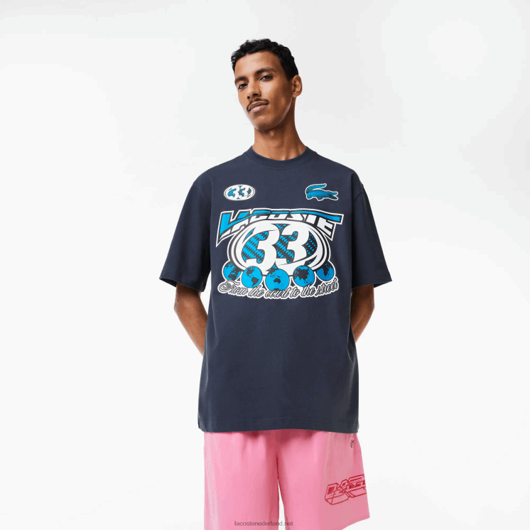 Lacoste losvallend katoenen jersey print t-shirt 0828H146 blauwe kxe Heren