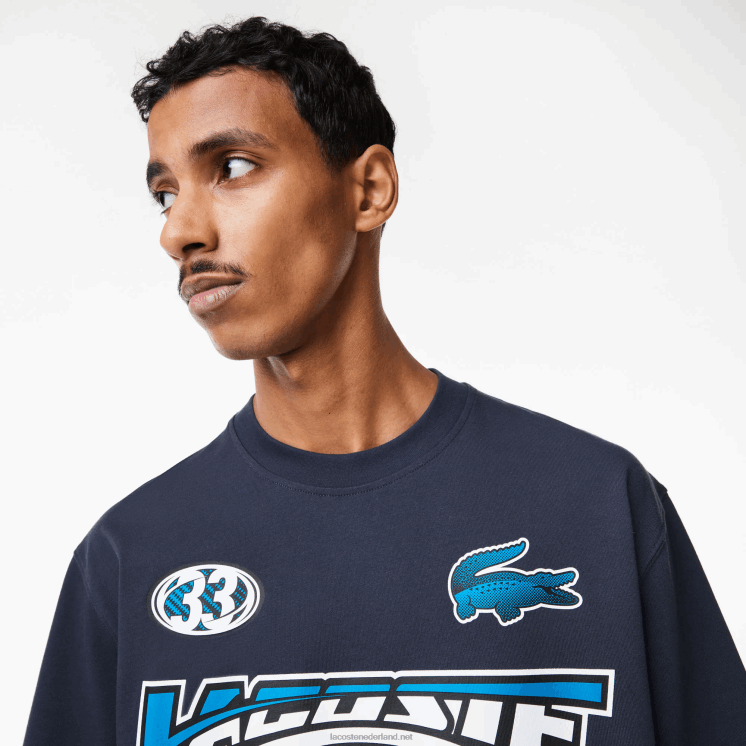Lacoste losvallend katoenen jersey print t-shirt 0828H146 blauwe kxe Heren