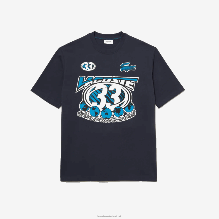 Lacoste losvallend katoenen jersey print t-shirt 0828H146 blauwe kxe Heren