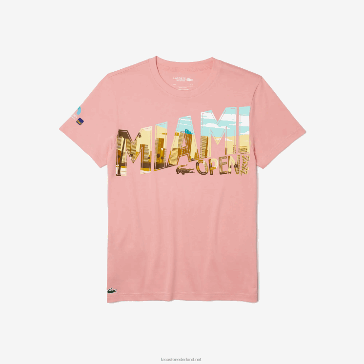 Lacoste miami open t-shirt met miami-opdruk 0828H890 roze 5vg Heren