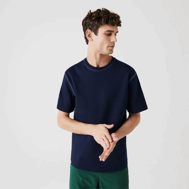 Lacoste omkeerbaar piqué T-shirt van een katoenmix 0828H918 marineblauw ge5 Heren