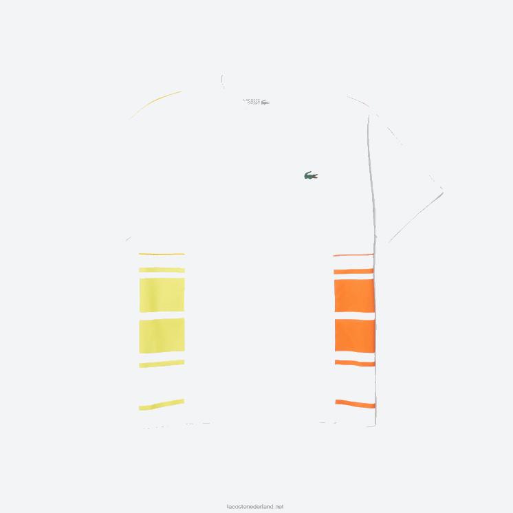 Lacoste piqué T-shirt met ronde hals en sport grafische banden 0828H1922 wit geel oranje d0v Heren